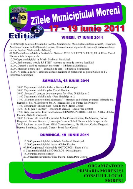 Zilele municipiului Moreni 2011! 17-19 Iunie @ Program