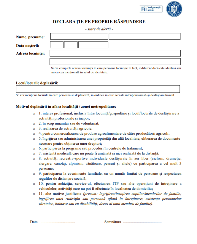 declaratie proprie raspundere